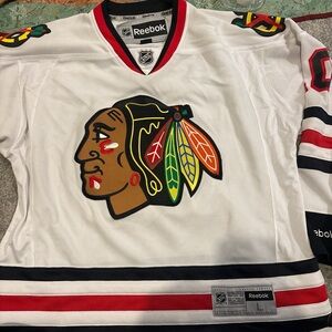 Reebok Chicago White Jersey with Black and Red Stripes Size L